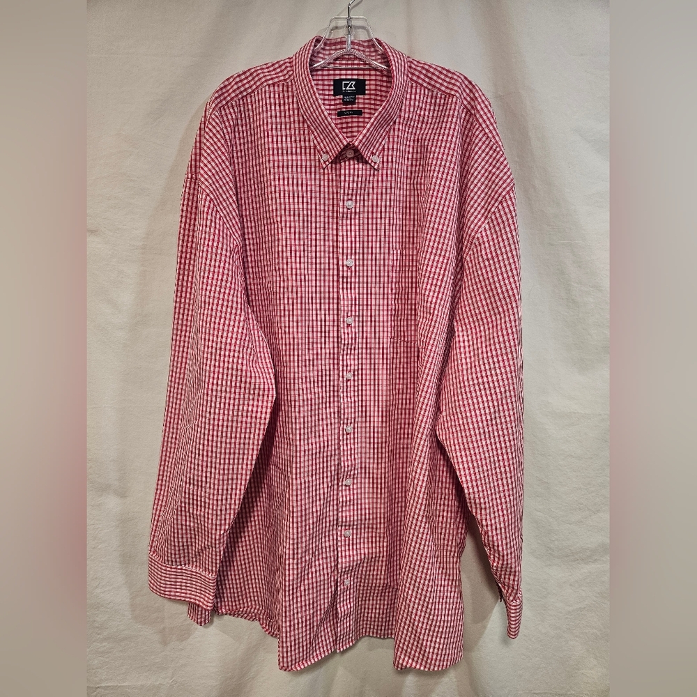 ❤️ Cutter & Buck Red and White Checkered Men's Shirt